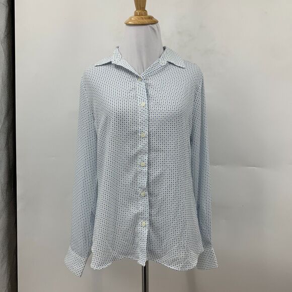 Banana Republic Shirt Women XS Navy Dot Drapey Classic Fit Long Sleeve Button Up - Picture 2 of 14